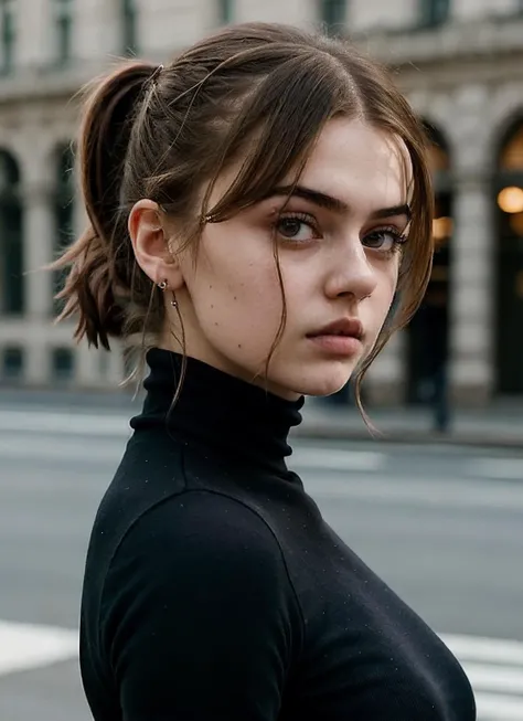 A stunning intricate full color portrait of (sks woman:1), wearing a black turtleneck, epic character composition, by ilya kuvshinov, alessio albi, nina masic, sharp focus, natural lighting, subsurface scattering, f2, 35mm, film grain, <lora:alexaMarekaModel_v10:1.3>