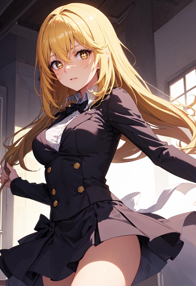 A close up of a woman in a short skirt and jacket - SeaArt AI