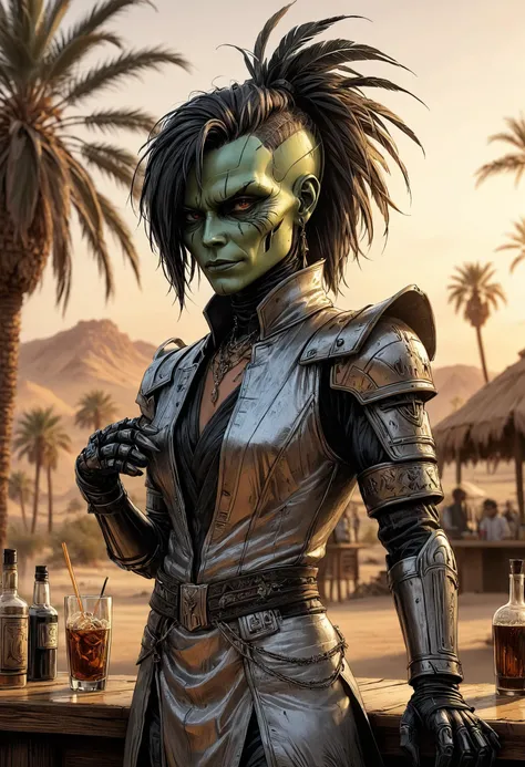 <lora:evil_villain:1> evil villain Android bartender with synthetic emotions, <lora:EnvyCreativeOutfitXL01:1>, Desert oasis with palm trees in the background, <lora:xl_more_art-full_v1:0.4>, <lora:MJ52:0.4>, Hard Lighting, <lora:InkArtXL_1.2:0.7> ink art, line art, <lora:pastel_colors_xl_v3:0.7>, sharp focus, highly detailed