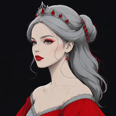 a fine color lineart sketch of a princess outline, red and grey on black
<lora:InkArtXL_1.2:0.7>