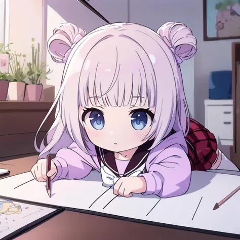 highres, (masterpiece, best quality:1.0), 1girl, solo , indoors,(chibi:1.2), (drawing:1.3),
tanba akari,  red shirt,white bowtie, brown sailor collar, hooded jacket,open jacket,  red skirt,white thighhighs,
 <lora:tanba_akari_v1_lora:0.8>