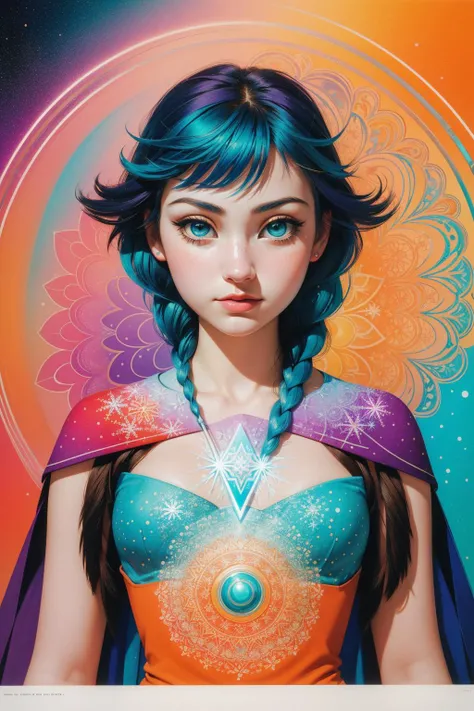 1girl, Energetic, Primary Colors, bold lettering, Light, Fujifilm Superia, stylized, Shameful, Oversaturated, Embroidery, Eclectic Dramatic ([Lark:Anna from Frozen:5]:1.3) , Lonely, Colorless, Light streaks, Suffering, Lomography, Luminous trails, Neo-Fauvism, Flustered, Pastel Colors, Embossing, Zen, dark orange hue, geometric patterns, Awe, Saturated, Film grain, Amusing, Offset print, Mandala, Sci-Fi, Cold Colors, Plain white background, Relaxed, Low Contrast, poster art, Tranquil, anaglyph effect, glittering, Wonder, Technicolor, dark blue flakes, Sad, Calotype, biomorphic forms