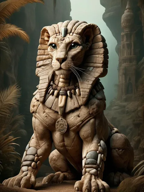 A close up of a statue of a lion with a large head - SeaArt AI