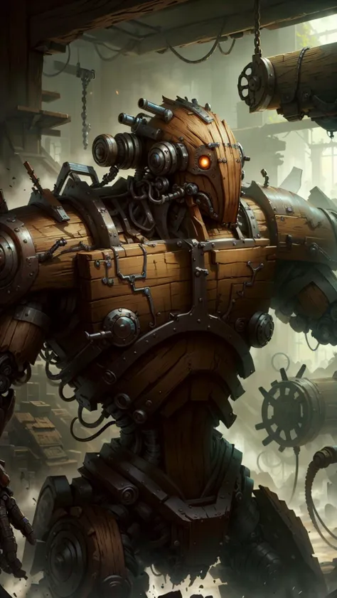 <lora:WoodIronAI:.9> WoodIronAI Cybernetic Organism, messy environment, detailed,