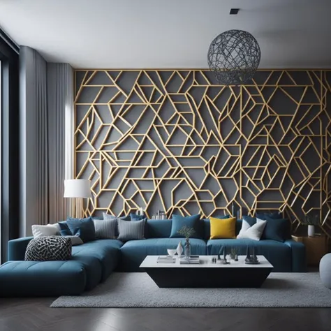 <lyco:geometric_style_interior_design_Sa_May:1.0>  geometric style interior design of living room