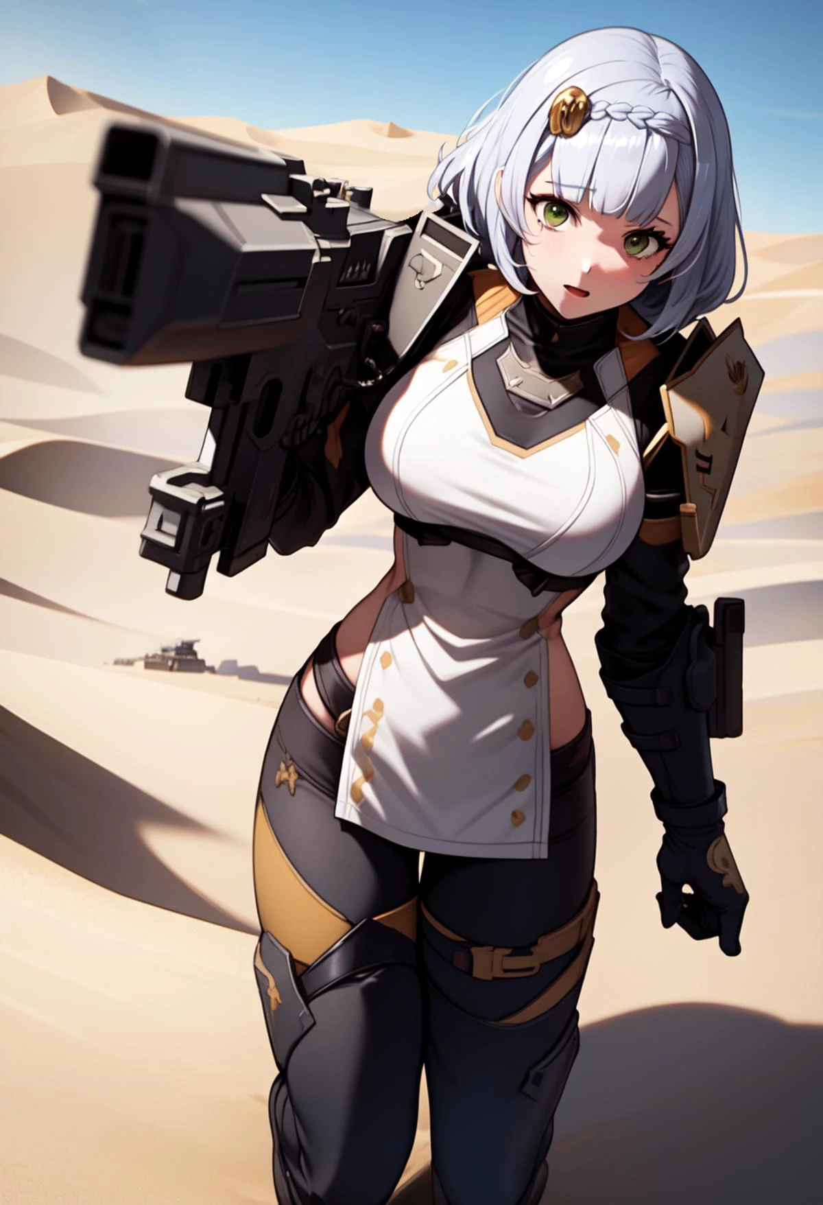 (extremely detailed CG, best quality:1.1), (masterpiece), best quality, 1girl, full body, perfect lighting, desert, detal background, noelle, helldivers, (holding weapon:1.2), military, (rifle:1.2), solo, (armor:1.4), trigger discipline, <lora:helldivers:1>.<lora:genshinfull1:1>