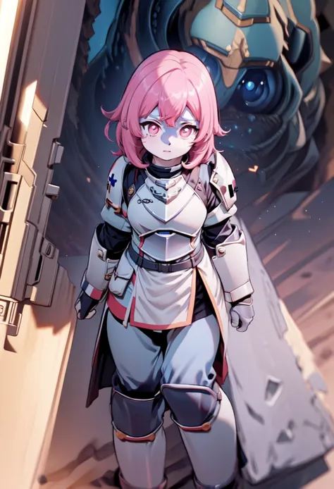 (extremely detailed CG, best quality:1.1), (masterpiece), best quality, 1girl, full body, straight ears, blue skin, pink hair, perfect lighting, spaceship, detal background, melusine, helldivers, holding weapon, military, rifle, solo, (armor:1.5), (m4a1:1.5), trigger discipline <lora:MelusineV3:1>,  <lora:helldivers:1>  <lora:m4a1:0.9>