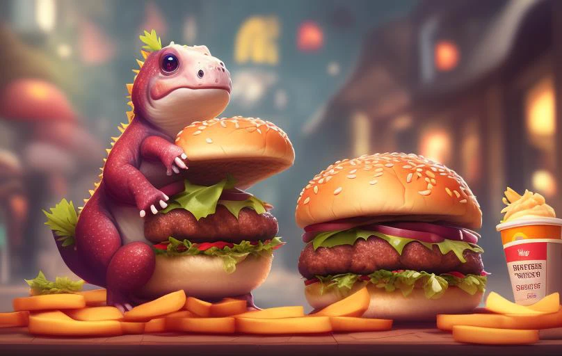 cute art of cute dicuki fat , surrounded by hamburgers, mcdonalds environment, digital art, intricate details, trending artstation