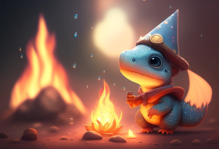 cute art of cute dicuki as a wizard, surrounded by fire bubbles , digital art, intricate details, trending artstation, cinematic