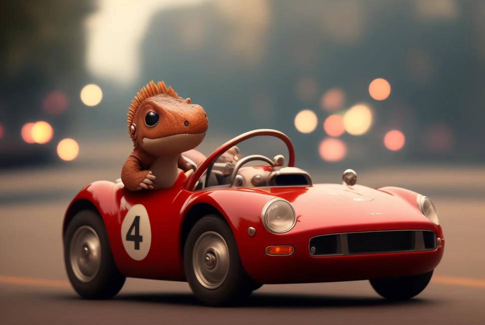 cinematic portrait of a cute dicuki driving a car , beautiful, cute , 4k, detailed , digital art, trending arstation