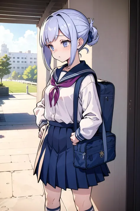 Anime girl in school uniform standing in front of a building - SeaArt AI