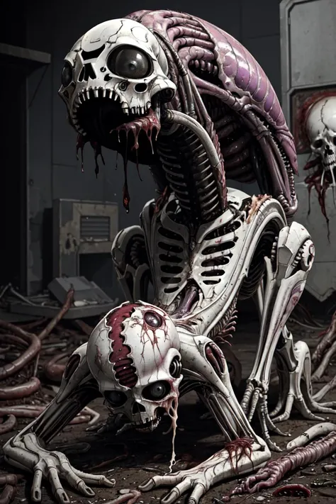 best quality, high_resolution, distinct_image,alien , giger, viscera, post-apocalypse, peeled flesh, guro,broken creature, deadman