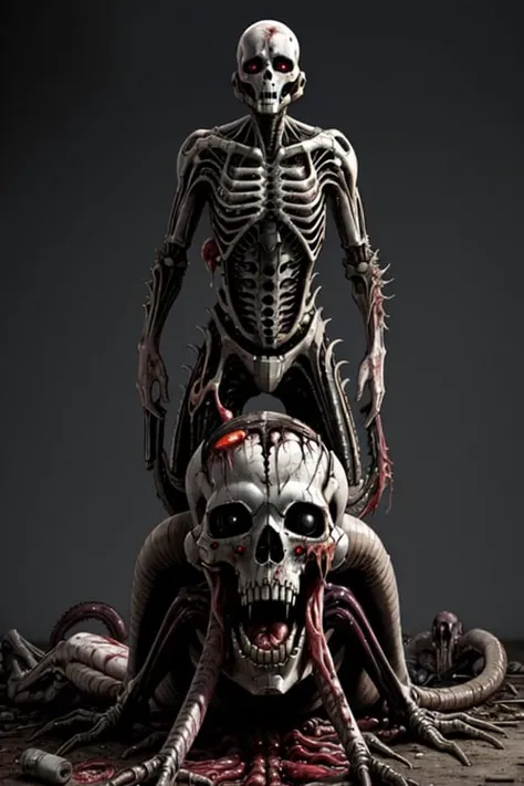 best quality, high_resolution, distinct_image,alien , giger, viscera, post-apocalypse, peeled flesh, guro,broken creature, deadman