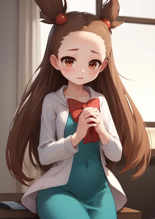 (masterpiece, best quality:1.2), extremely detailed, soft ambient lighting, sharp focus, 4K, BREAK <lora:JasmineLora:0.7>, 1girl, girl, solo, jasmine \(pokemon\), aqua dress, white jacket, orange bow, brown eyes,