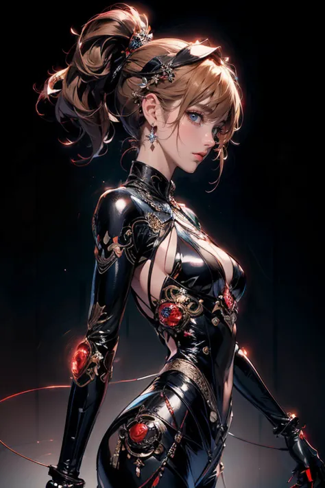 (masterpiece, top quality, best quality, official art, beautiful and aesthetic:1.2), (1girl), (upper body is real, bottom body is female cyborg )absurdres, highres, ultra detailed, Ultra-precise depiction, Ultra-detailed depiction, solo, (zentangle:1.2), floating hair, (skinny, thin body: 1.2), shiny skin, (abstract:1.2),cbpkv5,looking at viewer, red and white metal suit, <lora:cbpkv5:1>, cyberpunk robot, complex robot, halo, by mooncryptowow,(black and red gradient ponytail hair:1.4), absurdly short hair, (ponytail),
<lora:add_detail:1.5> <lora:GoodHands-vanilla:1> <lora:SkinPerfection_NegV15:0.6> <lora:ulzzang-6500:0.4>, attire face , slender body, sexy body, attire pose, abs, photoshot from side
