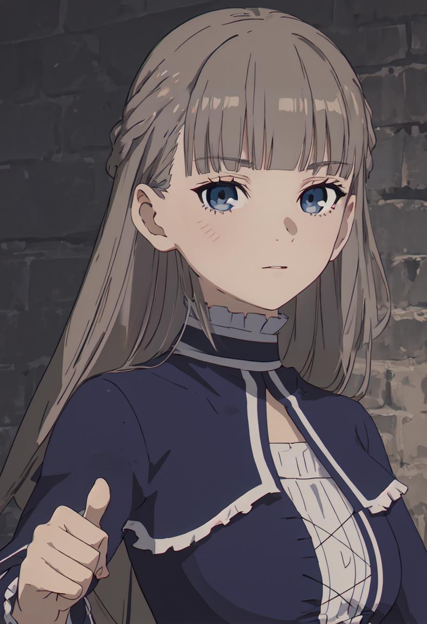 Anime girl with long hair and blue eyes in a blue dress - SeaArt AI