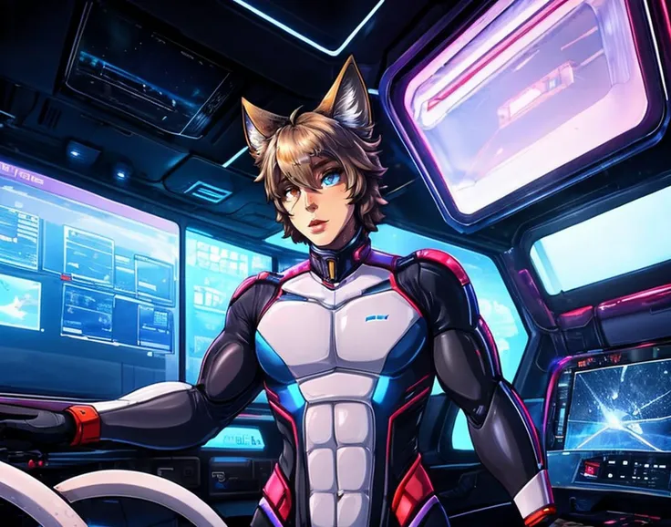 <lora:Adj-24:1> masculine cat boy with two tails wearing futuristic sculpted bodysuit <lora:add_detail:0.75>, <lora:sharpen-soften:-0.2>, <lora:stylesqueeze_v2:0.25>, <lora:realistic:0.25>, illustration, best quality, beautiful and aesthetic, , fine details, high resolution, , UHD, low-saturation, sharp focus, cinematic shadows,