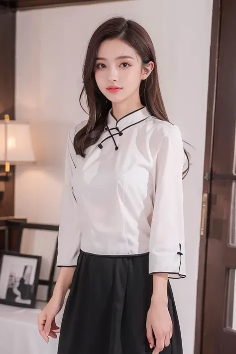 masterpiece,best quality,absurdres,highres,4k,ray tracing,perfect face,perfect eyes,intricate details,highly detailed,
1girl,(gigantic breasts:1.2),moyou,looking at viewer,sexy pose,(cowboy shot:1.2),
<lora:1920s May Fourth outfit:0.85>,(pink shirt:1.2),(black long skirt:1.2),
<lora:CN girls:0.66>,cngirl,light smile,