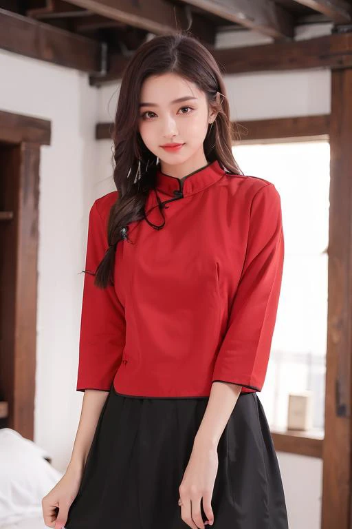 (highest quality、8K、masterpiece、nffsw:1.2)、Three 19-year-old slender beauties lined up,Flashy makeup with red eyeshadow,double eyelid,delicate mid-cut ponytail,sexy cheongsam and silk miniskirt,best smile,She is wearing a sexy short colorful cheongsam。。,Chinese dress with deep slit,draw hands correctly,The background is the bright interior of a Chinese restaurant...,