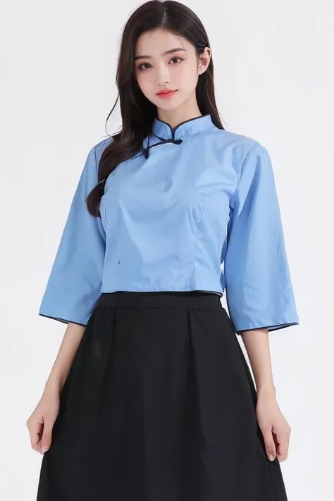 masterpiece,best quality,absurdres,highres,4k,ray tracing,perfect face,perfect eyes,intricate details,highly detailed,
1girl,(gigantic breasts:1.2),moyou,looking at viewer,sexy pose,(cowboy shot:1.2),
<lora:1920s May Fourth outfit:0.85>,(blue shirt:1.2),(black long skirt:1.2),
<lora:CN girls:0.66>,cngirl,light smile,