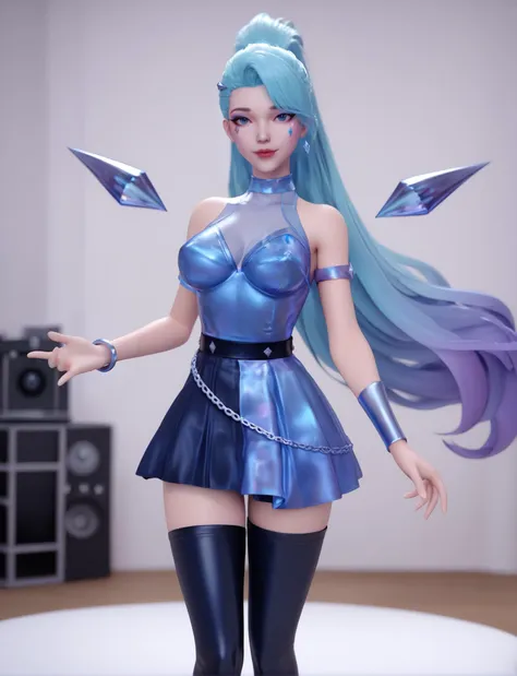 score_9,score_8_up,score_7_up,score_6_up BREAK
SeraphineKDAAOXL,K/DA (league of legends),blue eyes,aqua hair,long hair,ponytail,bangs,large breasts,single sleveless,blue dress,armlet,bracelet,black belt,black skirt,chain,black thigh boots,
seductive smile,looking at viewer,<lora:SeraphineKDAAOXL:0.9>,stage curtains,stage,upper body,cowboy shot,