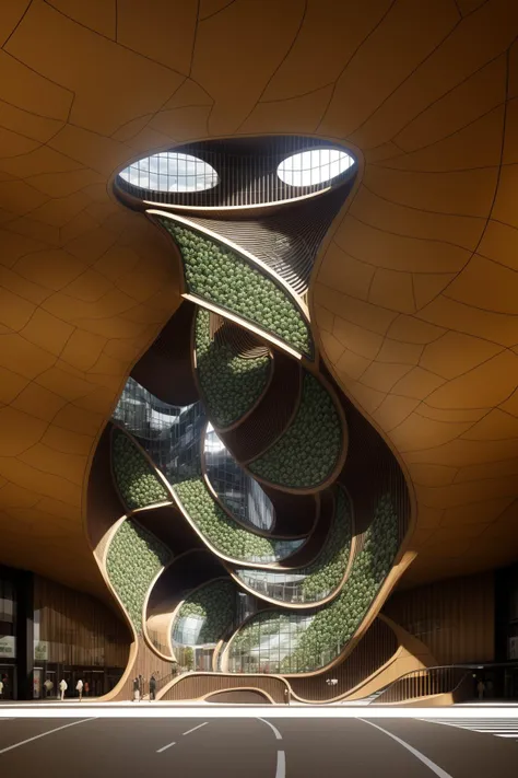 A futuristic and stunningly beautiful high-rise shopping center architectural structure with bold, futuristic design elements, blending seamlessly into the art form of digital illustration. Inspired by the works of Syd Mead. The scene showcases the center amidst a bustling city, its sleek lines contrasting with the urban environment. A warm color temperature adds vibrancy, highlighting the architectural details. Shoppers and visitors exhibit expressions of awe and excitement. Illuminated by soft, diffused lighting, the atmosphere exudes sophistication and promise of tomorrow
(masterpiece),(high quality), best quality, real,(realistic), super detailed, (full detail),(4k),8k,no humans, scenery, building, ((500-meter tall buildings)),outdoors, window, road, sky, street, lamppost, tree, power lines,,Organic modernist architecture, glass curtain walls, interesting shapes, super high-rise buildings in the block