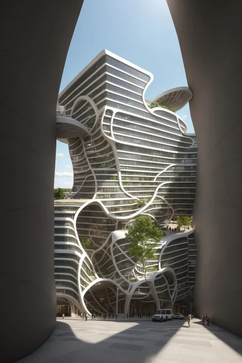 A futuristic and stunningly beautiful high-rise shopping center architectural structure with bold, futuristic design elements, blending seamlessly into the art form of digital illustration. Inspired by the works of Syd Mead. The scene showcases the center amidst a bustling city, its sleek lines contrasting with the urban environment. A warm color temperature adds vibrancy, highlighting the architectural details. Shoppers and visitors exhibit expressions of awe and excitement. Illuminated by soft, diffused lighting, the atmosphere exudes sophistication and promise of tomorrow
(masterpiece),(high quality), best quality, real,(realistic), super detailed, (full detail),(4k),8k,no humans, scenery, building, ((500-meter tall buildings)),outdoors, window, road, sky, street, lamppost, tree, power lines,,Organic modernist architecture, glass curtain walls, interesting shapes, super high-rise buildings in the block