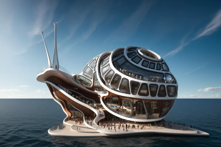 (floating in the sea:1.4) A futuristic and stunningly beautiful high-rise shopping center architectural structure with bold, futuristic design elements, blending seamlessly into the art form of digital illustration. Inspired by the works of Syd Mead. The scene showcases the center amidst a bustling city, its sleek lines contrasting with the urban environment. A warm color temperature adds vibrancy, highlighting the architectural details. Shoppers and visitors exhibit expressions of awe and excitement. Illuminated by soft, diffused lighting, the atmosphere exudes sophistication and promise of tomorrow
(masterpiece),(high quality), best quality, real,(realistic), super detailed, (full detail),(4k),8k,no humans, scenery, building, ((500-meter tall buildings)),outdoors, window, road, sky, street, lamppost, tree, power lines,,Organic modernist architecture, glass curtain walls, interesting shapes, super high-rise buildings in the block