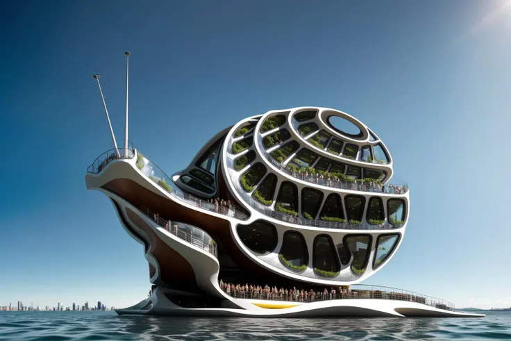 (floating in the sea:1.4) A futuristic and stunningly beautiful high-rise shopping center architectural structure with bold, futuristic design elements, blending seamlessly into the art form of digital illustration. Inspired by the works of Syd Mead. The scene showcases the center amidst a bustling city, its sleek lines contrasting with the urban environment. A warm color temperature adds vibrancy, highlighting the architectural details. Shoppers and visitors exhibit expressions of awe and excitement. Illuminated by soft, diffused lighting, the atmosphere exudes sophistication and promise of tomorrow
(masterpiece),(high quality), best quality, real,(realistic), super detailed, (full detail),(4k),8k,no humans, scenery, building, ((500-meter tall buildings)),outdoors, window, road, sky, street, lamppost, tree, power lines,,Organic modernist architecture, glass curtain walls, interesting shapes, super high-rise buildings in the block