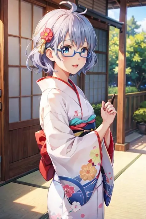 ( Girl:1.5),(young mother:1.3),half nude,Provocative,(micro yukata:1.3)Girls of short stature,(Small breasts:1.3),glasses,