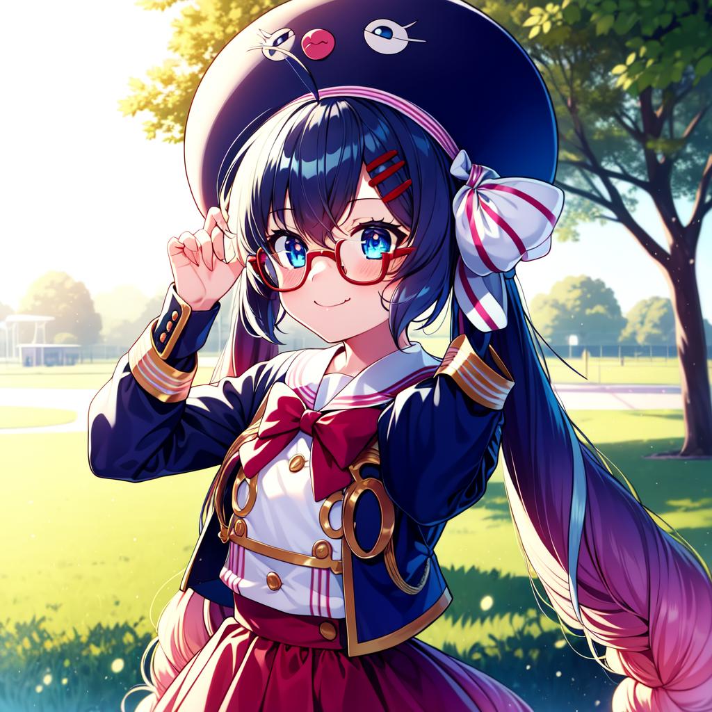 Anime girl in a sailor costume with a hat and glasses - SeaArt AI
