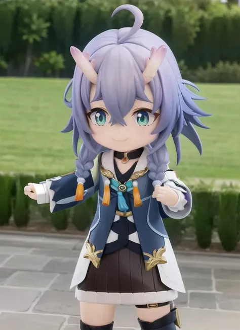 small girl, dancing,
happy, looking at viewer, close up, upper body, jump,
bailu \(Honkai Star Rail\), woolen skirt, solo, smile, purple hair, plaits, , long hair, green eyes, dragon horns, detached sleeves, cute, clothes, braids, yellow tassels, blue and white clothes, black skirt, bare legs, water, detail, short boots, masterpiece, best quality, <lora:BailuHonkaiStarRail_v10:1:MIDD>
in the garden, nature, trees, forest, sunshine <lora:squeezer_:0.5> <lora:3_v10:0.5:MIDD> ;3, catmouth, <lora:nendo768-000006:0.8>