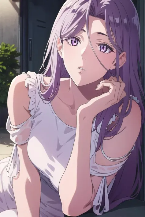 tokime, <lyco:tokime-lyco-nochekaiser:1>,
tokime, purple hair, (purple eyes:1.1), long hair,
BREAK dress, bare shoulders, white dress,
BREAK looking at viewer,
BREAK outdoors,
BREAK <lyco:GoodHands-beta2:1>, (masterpiece:1.2), best quality, high resolution, unity 8k wallpaper, (illustration:0.8), (beautiful detailed eyes:1.6), extremely detailed face, perfect lighting, extremely detailed CG, (perfect hands, perfect anatomy),