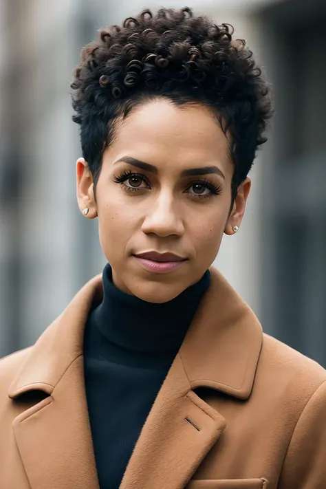 photo of (dt1pper:0.99), a woman, RAW, close portrait photo, long brown coat, turtleneck, slim body, (high detailed skin:1.2), 8k uhd, dslr, soft lighting, high quality, film grain, Fujifilm XT3 sharp focus, f 5.6