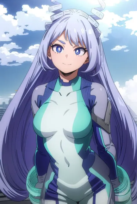 nejirehadou, <lora:nejire hadou s6-lora-nochekaiser:1>,
nejire hadou, long hair, blue eyes, very long hair, blue hair, drill hair, twin drills, hair horns, (bright pupils:1.5), smile,
BREAK gloves, bodysuit, superhero,
BREAK outdoors, city, sky, sun, clouds,
BREAK looking at viewer, (cowboy shot:1.5),
BREAK <lyco:GoodHands-beta2:1>, (masterpiece:1.2), best quality, high resolution, unity 8k wallpaper, (illustration:0.8), (beautiful detailed eyes:1.6), extremely detailed face, perfect lighting, extremely detailed CG, (perfect hands, perfect anatomy),