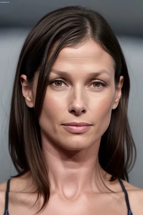 (CR-BridgetMoynahan-summer4love263:0.9), closeup photo of young woman in gradient grey background, (oiled shiny skin:1.0), slick hair,
8k uhd, high quality,