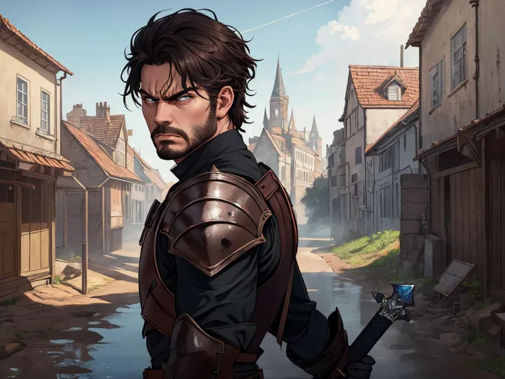 (masterpiece, best quality), a full body cinematic shot, combat, photo of a (shouting masculine man, (short dark hair), angry facial expression stubble:1.2) futuristic red/black armor, (swinging longsword:1.1),
BREAK
muddy path through a ruined medieval town , distant castle in the background, (extremely detailed CG unity 8k wallpaper), photo of the most beautiful artwork in the world, professional photorealistic picture, trending on ArtStation, trending on CGSociety, Intricate, High Detail, Sharp focus, dramatic, photorealistic painting art by midjourney looking at viewer, detailed eyes, (perfect eyes) ((detailed realistic skin, life-like detailed realistic face)), fantasy,