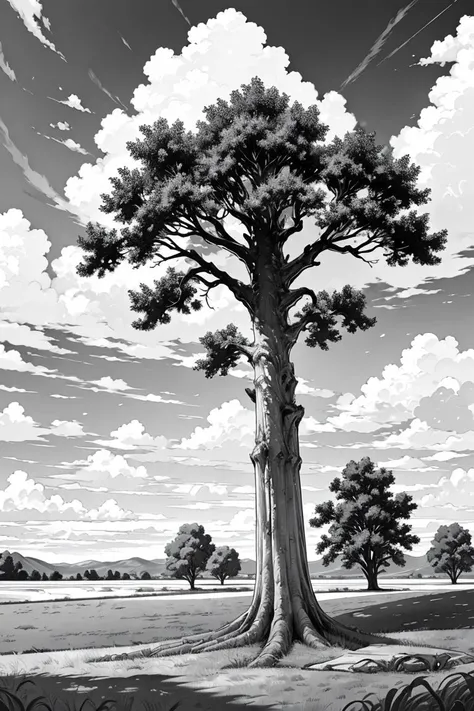 <lora:banhua:0.8>,banhua, cloud, no humans, grass, sky, outdoors, scenery, cloudy sky, tree,