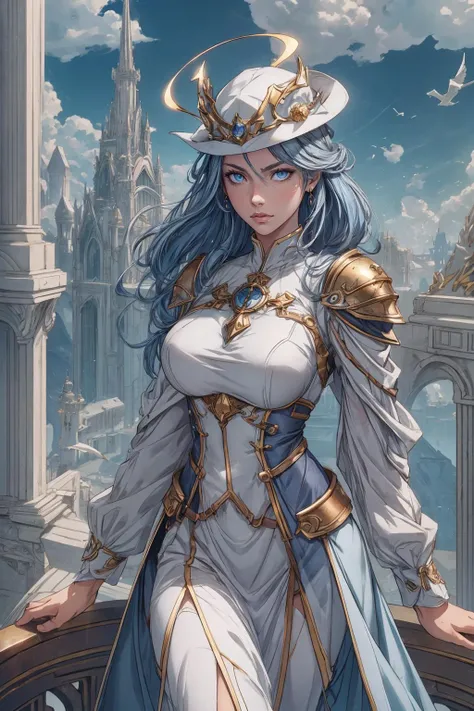<lora:add_detail:0.5>, <lora:FZB_line_weights:0.4>, <lora:realistic:0.1>, <lora:sharpen-soften:-0.1>,
1 girl, adult (elven:0.7) woman, grey-blue eyes, copper twin drills hair,
Style-GravityMagic, (focus on character:1.1), portrait, solo, half shot, detailed background, detailed face, (<lora:BlessedTech:0.6>, medieval, blessedtech theme:1.1), aristocratic pose, ruling class, elegant clothing, elegant hat, looking over floating (cloud city:1.1), cloudtop sky-city, floating platforms, floating buildings, balcony, railing, bridges, propellers, clouds in background, birds in background, epic atmosphere,