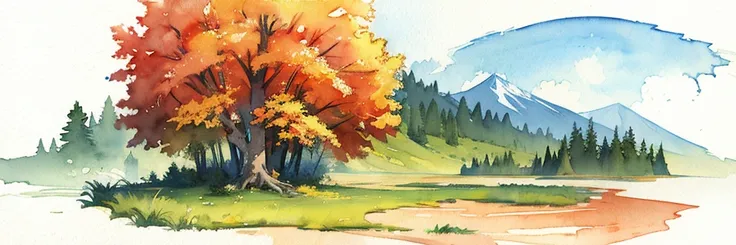 ((masterpiece, official art, watercolor sketch)), Ural taiga landscape