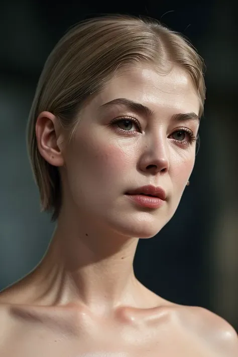 (closeup:1.0) photo of (CR-RosamundPik3-frankyfrank2k:0.95) as (young:1.0) woman, (oiled shiny skin:1.0), (tilted angle shot:1.0), (tilted head pose:1.0), (slick undercut:1.0) hair,
(8k uhd:1.0), (best quality:1.0), (masterpiece:1.0), (sharp focus:1.0), (mono color backdrop:1.0),