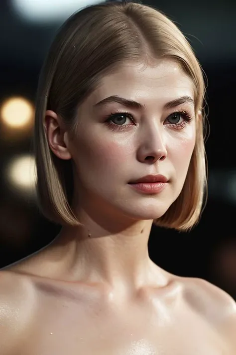 (closeup:1.0) photo of (CR-RosamundPik3-frankyfrank2k:0.95) as (young:1.0) woman, (oiled shiny skin:1.0), (tilted angle shot:1.0), (tilted head pose:1.0), (undercut:1.1) hair,
(8k uhd:1.0), (best quality:1.0), (masterpiece:1.0), (sharp focus:1.0), (mono color backdrop:1.0),