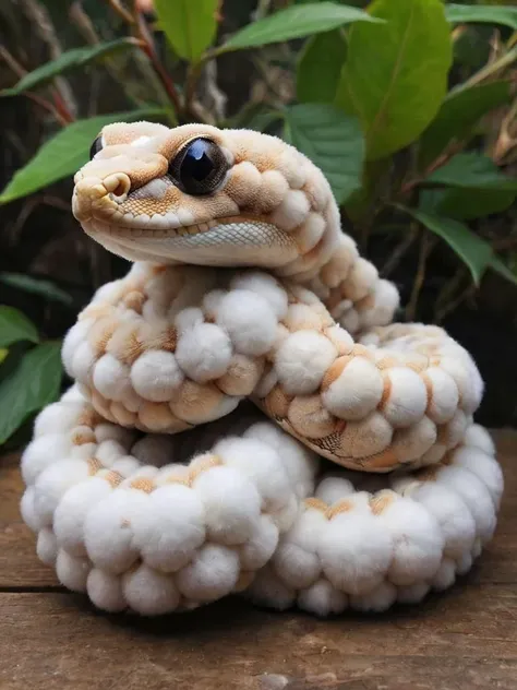 ral-flufblz, a fluffy ball-python, cotton jungle, composition, low-saturation, muted, lowkey, faint, <lora:ral-flufblz:.9>