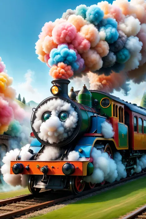 amazing quality, masterpiece, best quality, hyper detailed, ultra detailed, UHD, depth of field,
Thomas steam train, valley,  colorful smoke, close-up,
<lora:ral-flufblz:0.85>, ral-flufblz,
