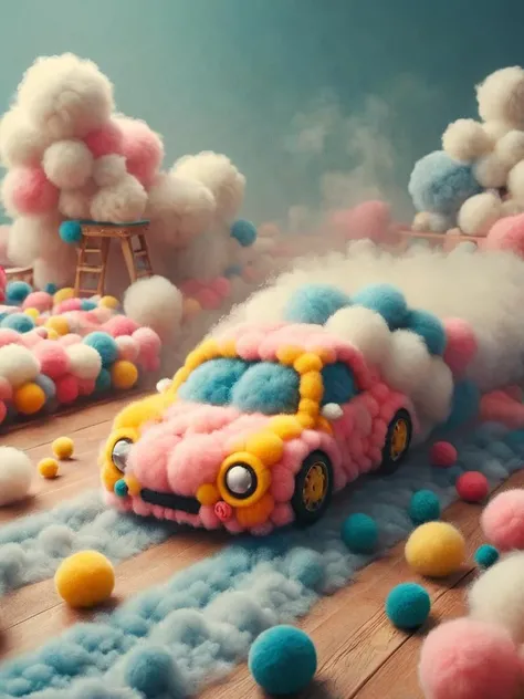 (ral-flufblz:1.1), illustration, minimalism, the fast and the fluffyous, movie cotton sports-car action chase scene, cotton smoke,  fluffington street, dangerous felted furred road,  composition, low-saturation, muted, lowkey, faint, <lora:ral-flufblz:1>