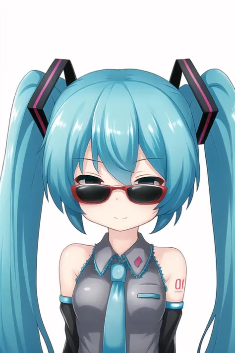 high quality production photography of a nendoroid of hatsune miku wearing sunglasses