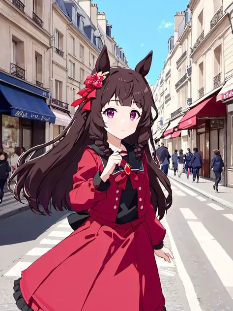 Daiichi Ruby at Paris,
street fashion, flat colors, anime screencap,
 <lora:UmaDiffusionXL:0.95>
