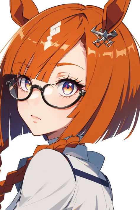 (masterpiece, best quality:1.2), Ikuno Dictus, glasses, <lyco:_All_in_One_UmaMusume_AIO:0.8>, from behind, uma musume, bright eyes, petite, (solo), anatomically correct, (white background:1.1), intricate detail, Thick Eyelashes, Brilliant Colorful Illustration