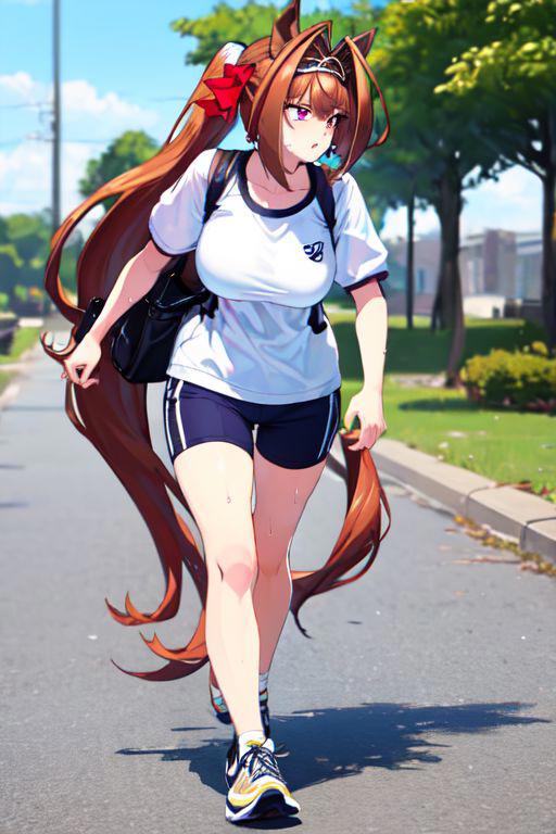 Anime girl with long brown hair walking down the street - SeaArt AI