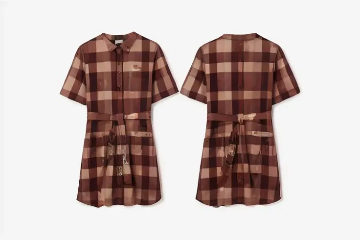full body and head ,<lyco:4man_All_D32_V2:0.7>a j&jskirt, solo, no humans, shirt, striped, apron, short sleeves, arms behind back, white background, simple background,<lora:multiple views:1>,multiple views, front view, back view,